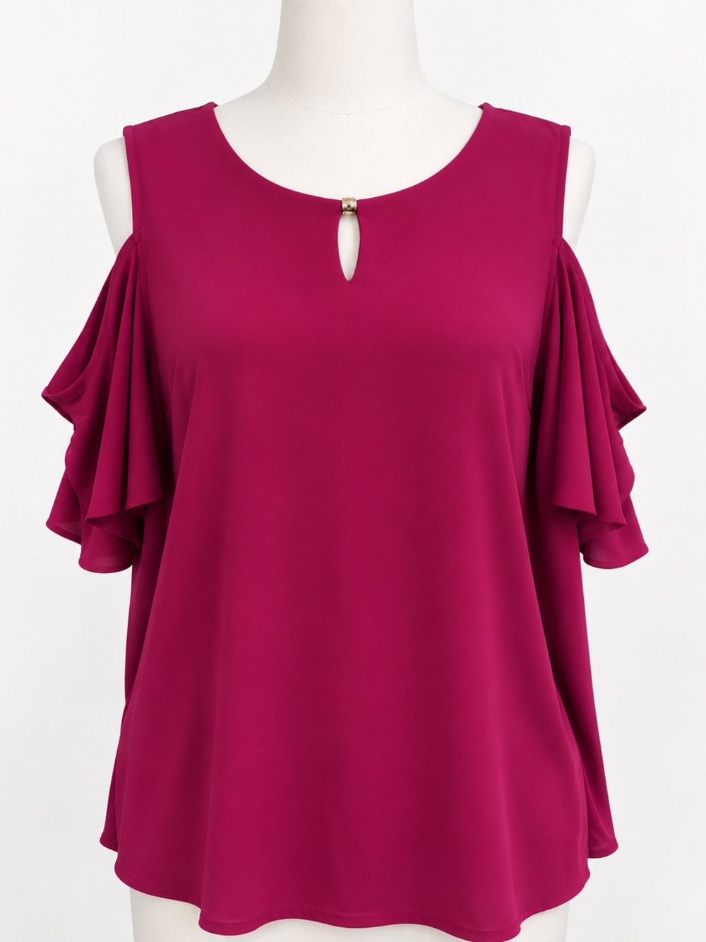 Bardot Fuchsia Cold Shoulder Draped Sleeve Top Size Large